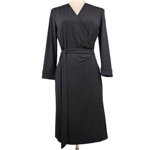 Lord & Taylor Women's Black Wrap Dress Size S/P Classic V-Neck 3/4 Sleeves